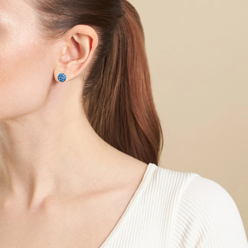 Silver Treasures Blue Crystal Sterling Silver 8mm Ball Stud Earrings