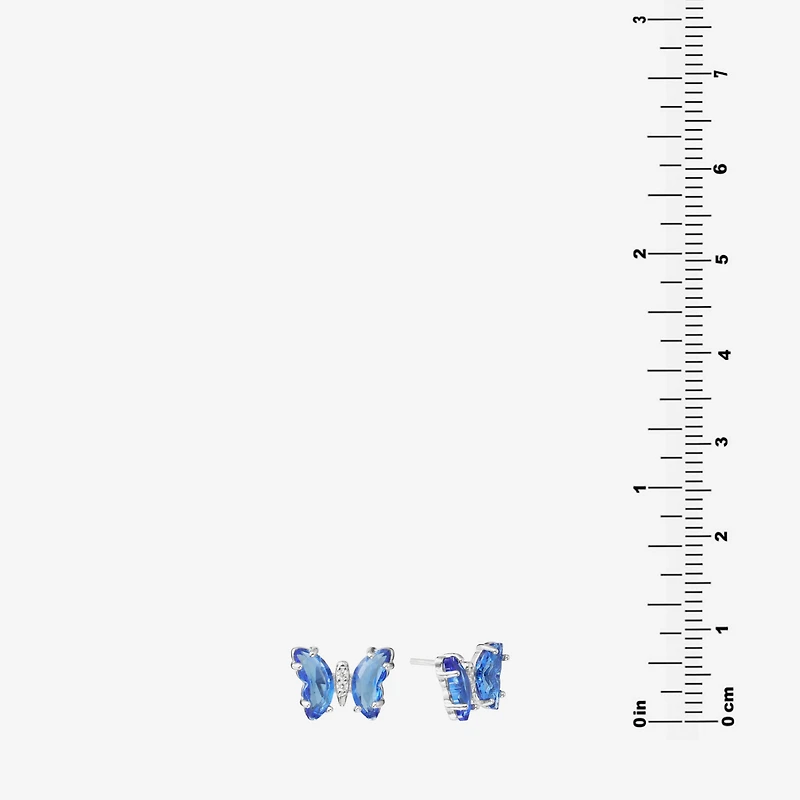 Silver Treasures Blue Cubic Zirconia Sterling 7.8mm Butterfly Stud Earrings