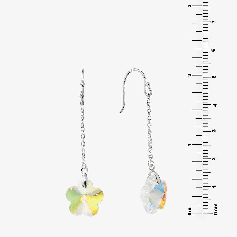 Silver Treasures Womens Pink Crystal Sterling Silver Flower Drop Earrings