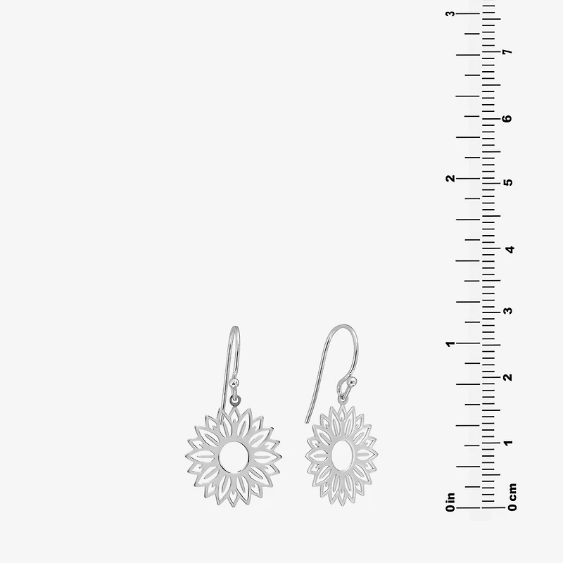 Silver Treasures Sunflower Womens Sterling Silver Flower Drop Earrings