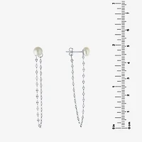 Silver Treasures Womens White Simulated Pearl Sterling Silver Drop Earrings