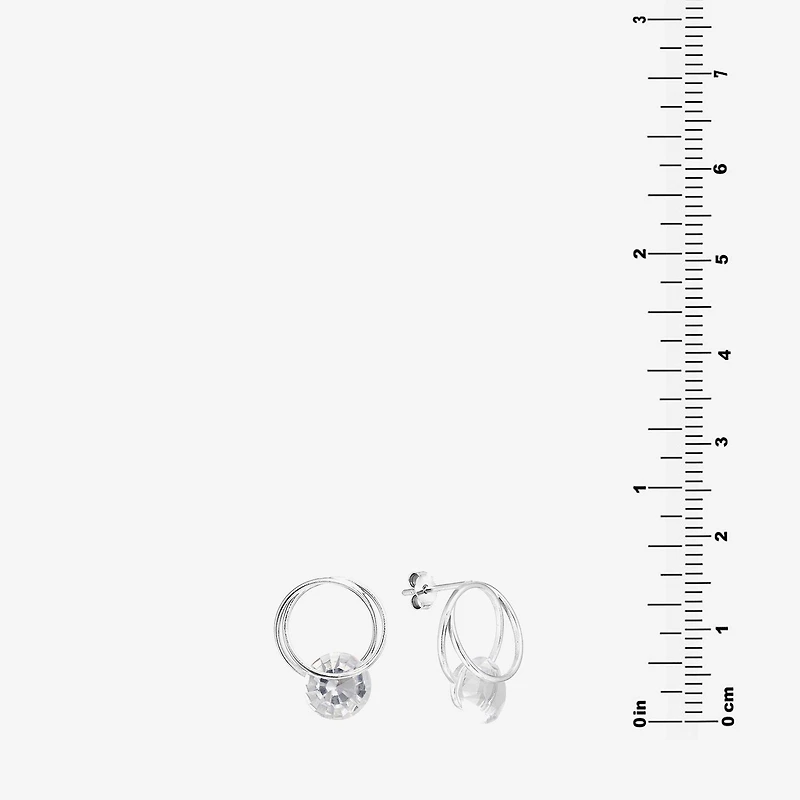 Silver Treasures Double Hoop Womens Crystal Sterling Silver Drop Earrings