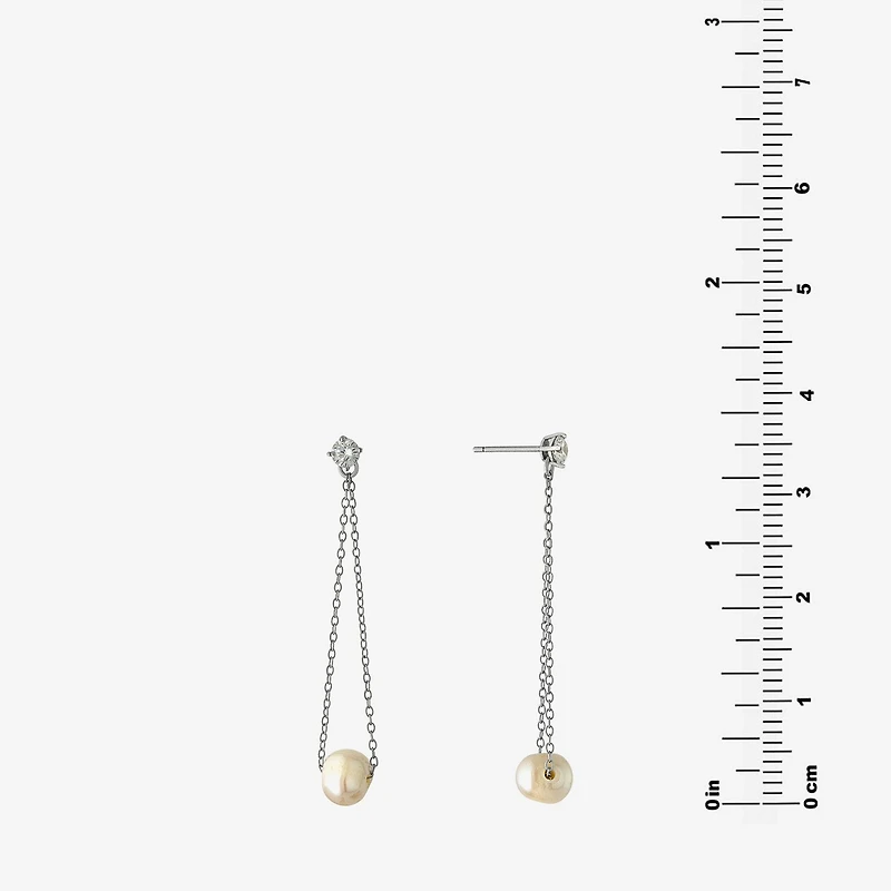 Silver Treasures Womens White Simulated Pearl Sterling Silver Drop Earrings