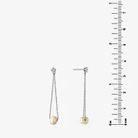 Silver Treasures Womens White Simulated Pearl Sterling Silver Drop Earrings