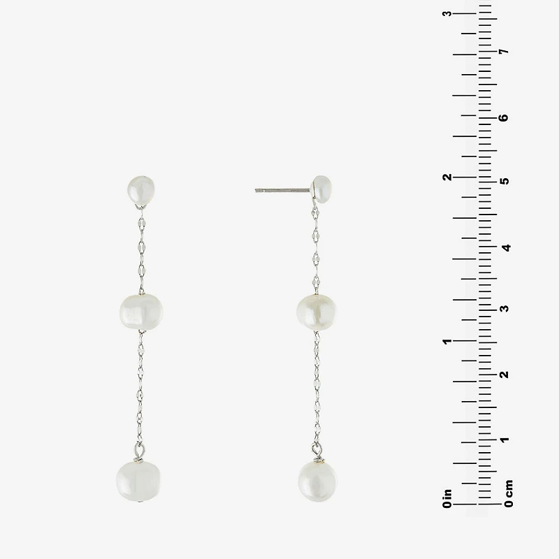 Silver Treasures Womens White Simulated Pearl Sterling Silver Drop Earrings