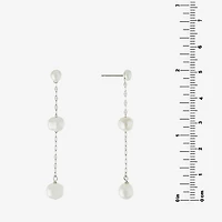 Silver Treasures Womens White Simulated Pearl Sterling Silver Drop Earrings