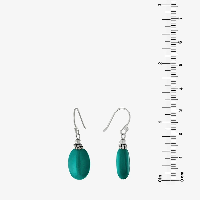 Silver Treasures Simulated Womens Blue Turquoise Sterling Silver Oval Drop Earrings
