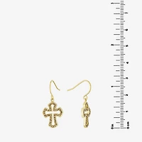 Silver Reflections Crystal 24K Gold Over Brass Cross Drop Earrings