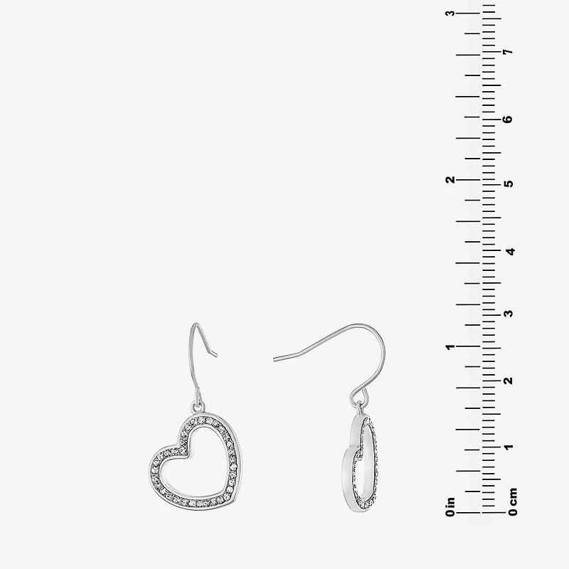 Silver Reflections Crystal Pure Silver Over Brass Heart Drop Earrings