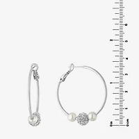 Silver Reflections Crystal Simulated Pearl Pure Silver Over Brass Hoop Earrings