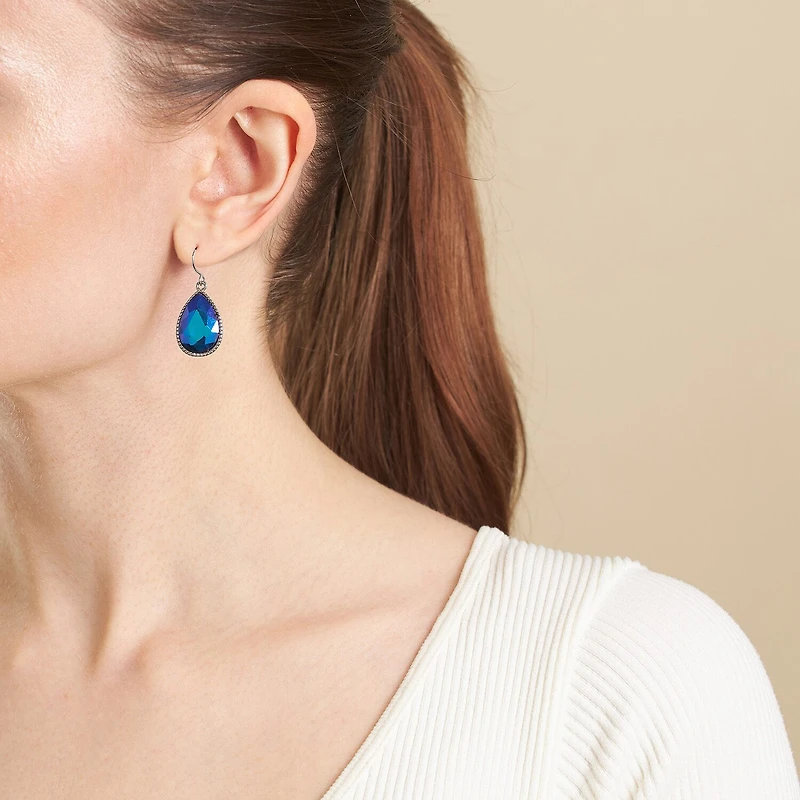 Sparkle Allure Silver Reflections Womens Blue Crystal Pure Over Brass Pear Drop Earrings