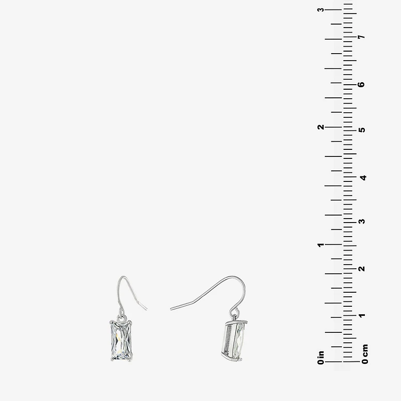 Silver Treasures Womens Cubic Zirconia Sterling Silver Rectangular Drop Earrings