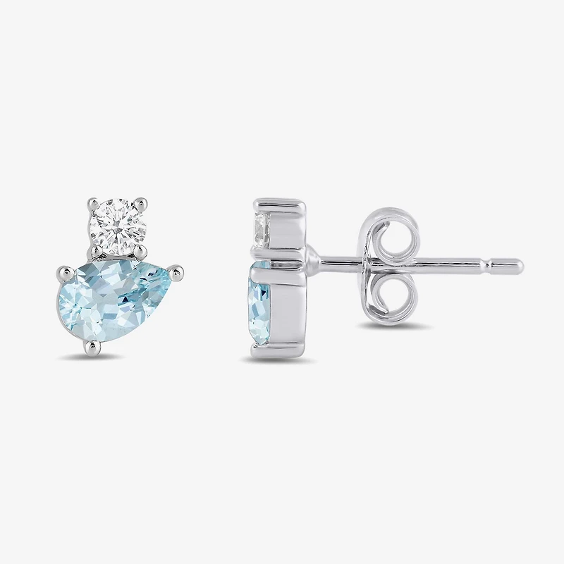 Toi Et Moi Genuine Gemstone & 1/5 CT. T.W. Lab Grown Diamond 10K White Gold 8.1mm Pear Stud Earrings
