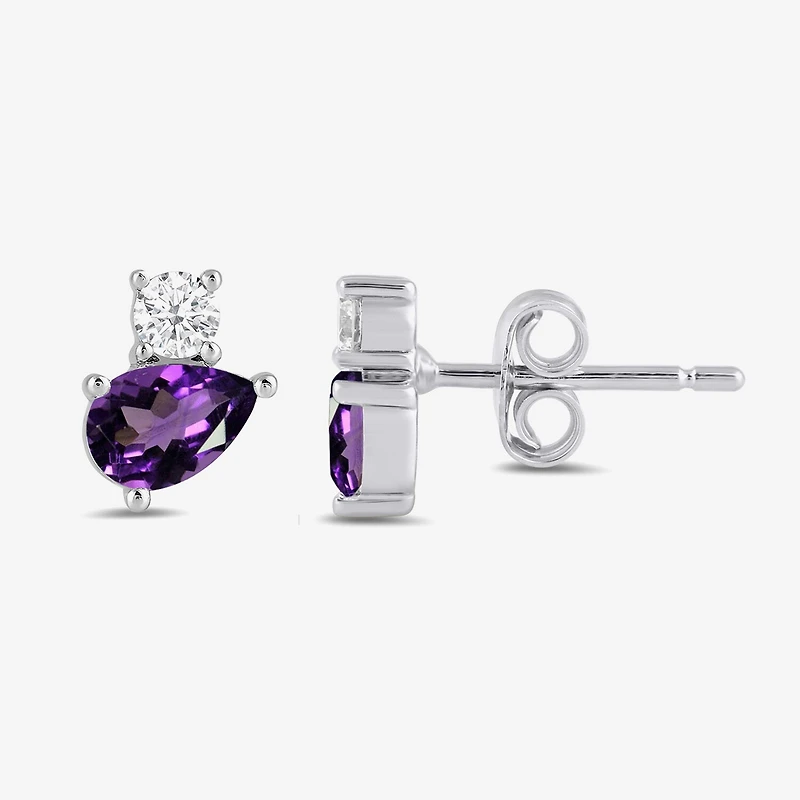 Toi Et Moi Genuine Gemstone & 1/5 CT. T.W. Lab Grown Diamond 10K White Gold 8.1mm Pear Stud Earrings