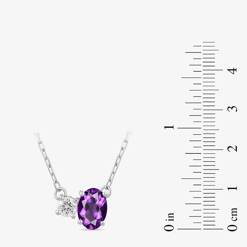Toi Et Moi Womens Genuine Gemstone & 1/10 CT. T.W. Lab Grown Diamond 10K White Gold Oval Pendant Necklace