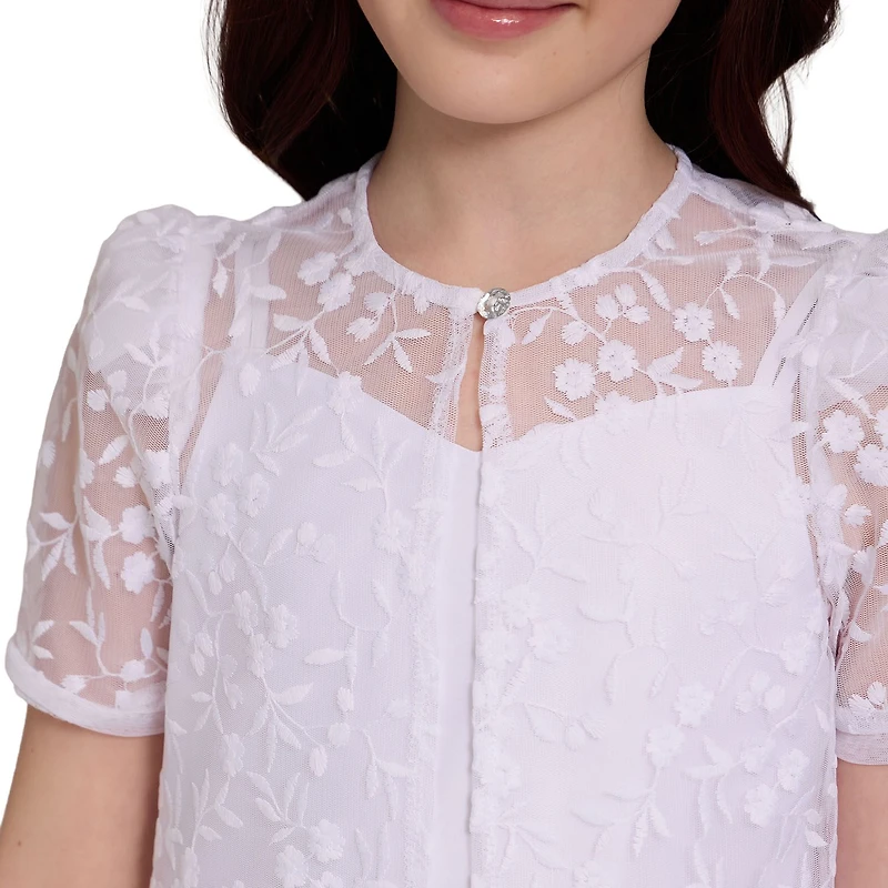 Bonnie Jean Little & Big Kid Girls Short Sleeve Lace Satin Fit + Flare Dress