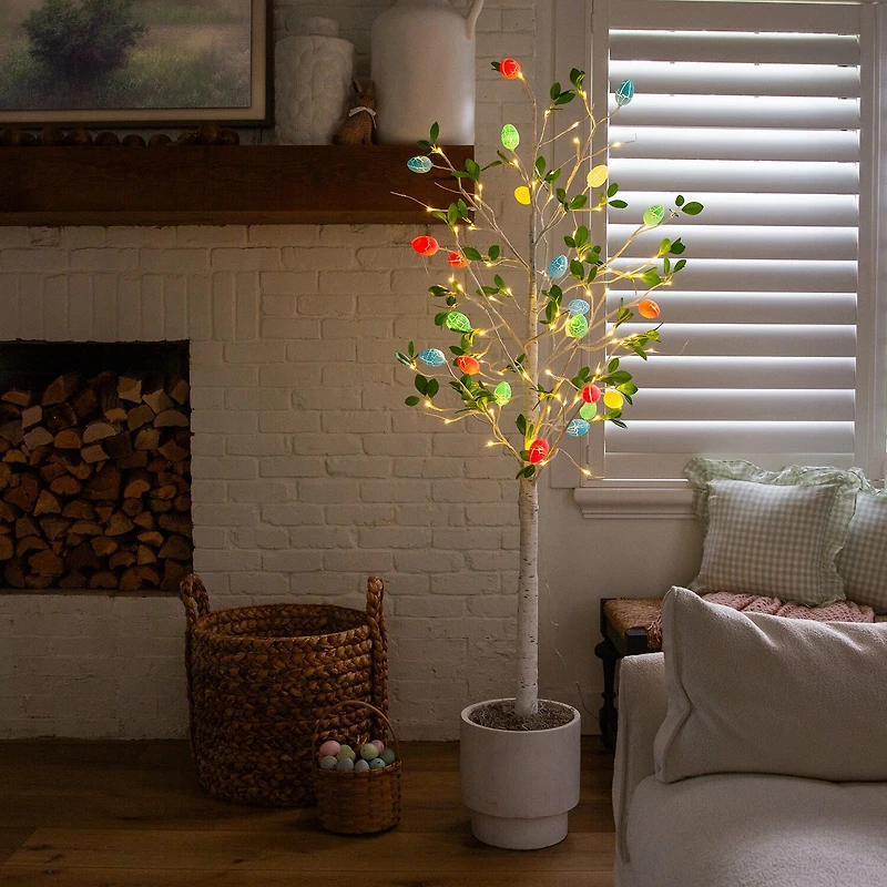 Nearly Natural 6ft Blooming Easter Egg Twig Indoor Artificial Tree