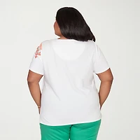 Alfred Dunner Resort Living Womens Plus Split Crew Neck Short Sleeve T-Shirt