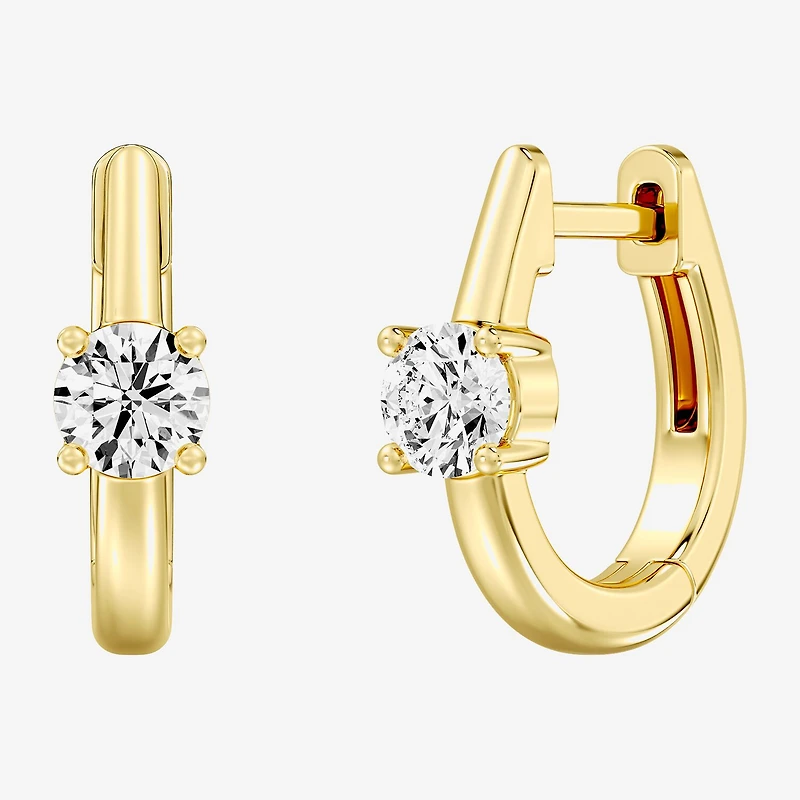 (F/Si1-Si2) Womens 5/8 CT. T.W. Lab Grown White Diamond 14K Gold Over Silver or Sterling 15.2mm Round Hoop Earrings