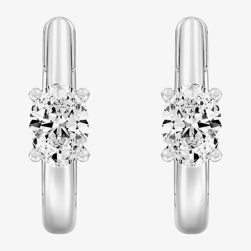 (F/Si1-Si2) Womens 5/8 CT. T.W. Lab Grown White Diamond 14K Gold Over Silver or Sterling 15.2mm Oval Hoop Earrings