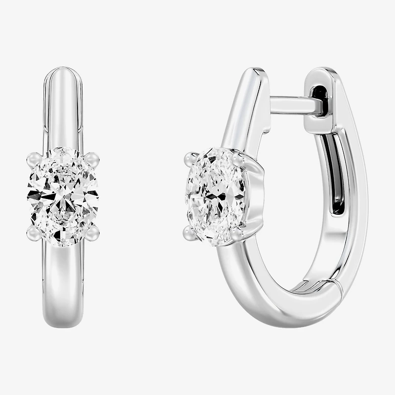 (F/Si1-Si2) Womens 5/8 CT. T.W. Lab Grown White Diamond 14K Gold Over Silver or Sterling 15.2mm Oval Hoop Earrings