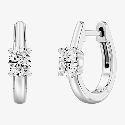 (F/Si1-Si2) Womens 5/8 CT. T.W. Lab Grown White Diamond 14K Gold Over Silver or Sterling 15.2mm Oval Hoop Earrings