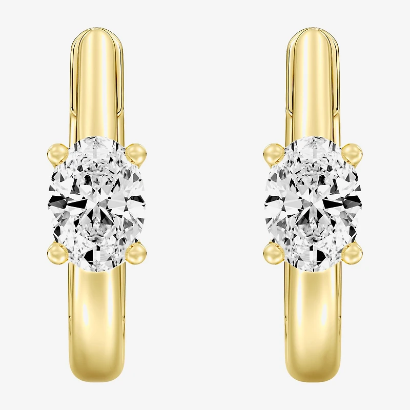 (F/Si1-Si2) Womens 5/8 CT. T.W. Lab Grown White Diamond 14K Gold Over Silver or Sterling Silver 15.2mm Oval Hoop Earrings