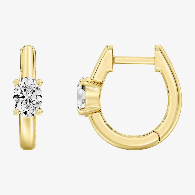 (F/Si1-Si2) Womens 5/8 CT. T.W. Lab Grown White Diamond 14K Gold Over Silver or Sterling Silver 15.2mm Oval Hoop Earrings