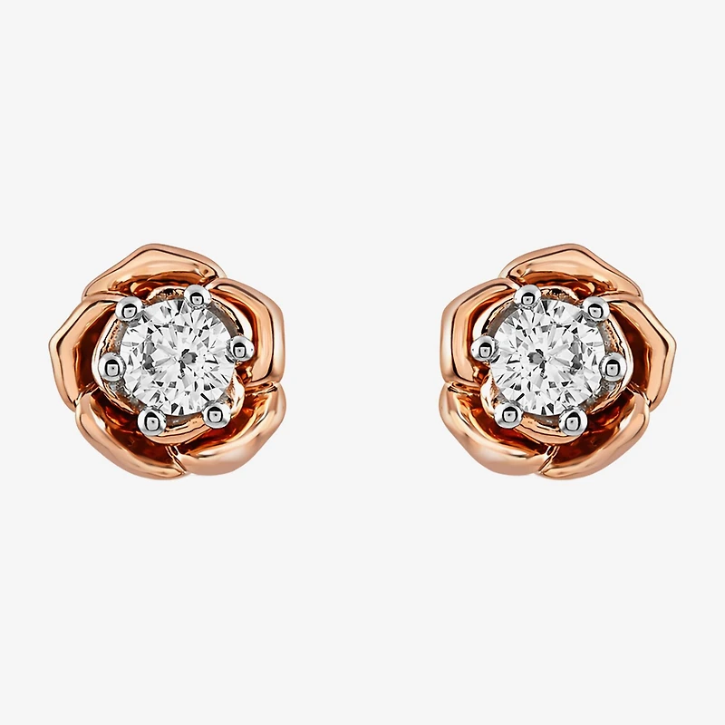 Enchanted Disney Fine Jewelry (I,I2), Belle 1/5 CT. Lab Grown White Diamond 14K Rose Gold Over Silver 6.5mm Flower Beauty and the Beast Belle Princess Stud Earrings