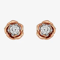 Enchanted Disney Fine Jewelry (I,I2), Belle 1/5 CT. Lab Grown White Diamond 14K Rose Gold Over Silver 6.5mm Flower Beauty and the Beast Belle Princess Stud Earrings