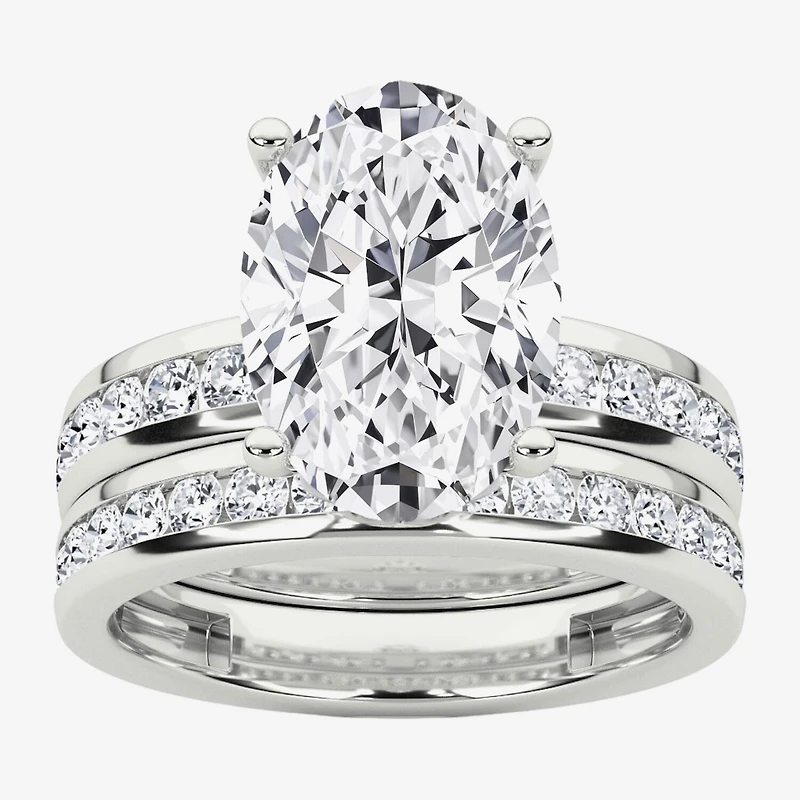 Grown Gorgeous (F / Vs2) Womens 1/ CT. T.W. Lab White Diamond 14K Gold Oval Side Stone Bridal Set