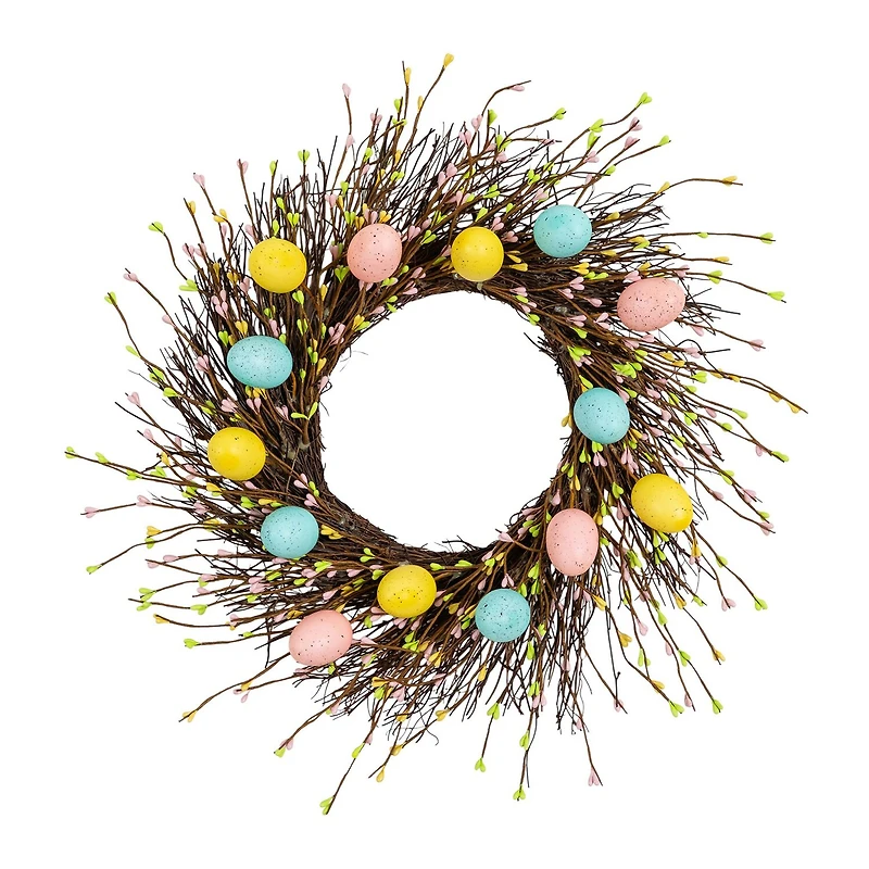 Nearly Natural 20" Pastel Easter Egg Twig Wreath