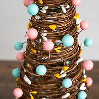 Nearly Natural 12" And 16" Rattan Cone With Pastel Eggs Indoor Artificial Tree