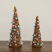 Nearly Natural 12" And 16" Rattan Cone With Pastel Eggs Indoor Artificial Tree