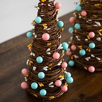 Nearly Natural 12" And 16" Rattan Cone With Pastel Eggs Indoor Artificial Tree