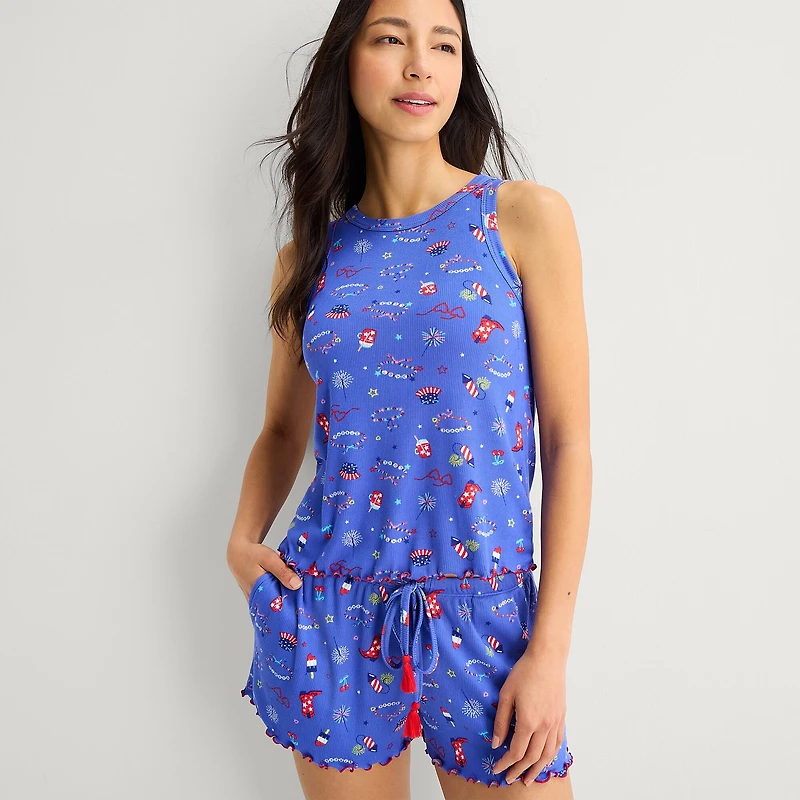Jaclyn Womens Round Neck Sleeveless 2-pc. Pajama Set