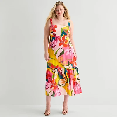 Premier Amour Womens Plus Straight Neck Sleeveless Maxi Dress