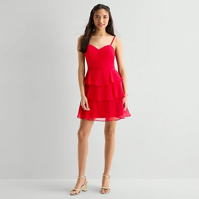 by&by Womens Juniors Sweetheart Neck Sleeveless Fit + Flare Dress