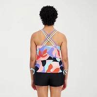 ZeroXposur Womens Built Bra Geo Linear Tankini Swimsuit Top