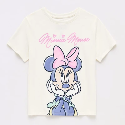 Disney Collection Girls Crew Neck Short Sleeve Regular Fit Minnie Mouse Graphic T-Shirt