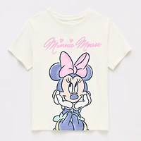 Disney Collection Girls Crew Neck Short Sleeve Regular Fit Minnie Mouse Graphic T-Shirt