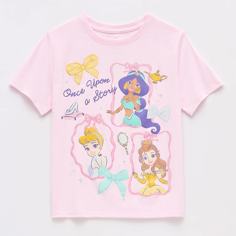 Disney Collection Girls Crew Neck Short Sleeve Regular Fit Princess Graphic T-Shirt