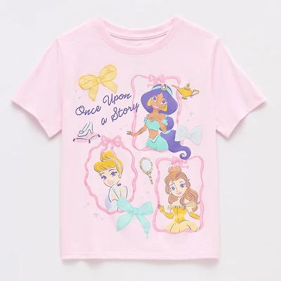 Disney Collection Girls Crew Neck Short Sleeve Regular Fit Princess Graphic T-Shirt