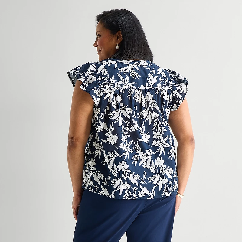 Liz Claiborne Womens Plus V Neck Short Sleeve Blouse