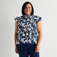 Liz Claiborne Womens Plus V Neck Short Sleeve Blouse