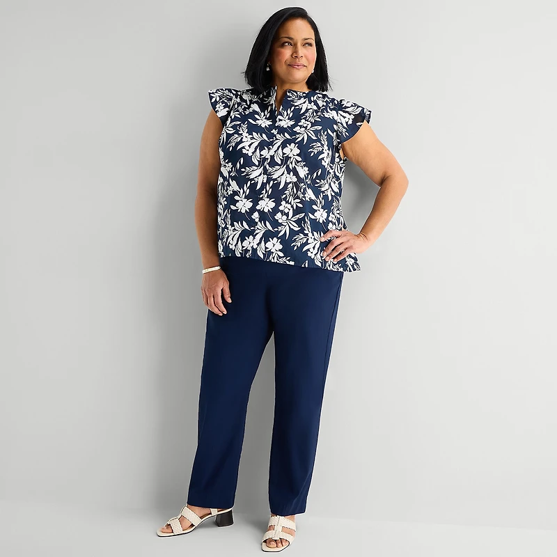 Liz Claiborne Womens Plus V Neck Short Sleeve Blouse