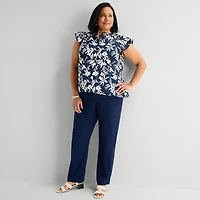 Liz Claiborne Womens Plus V Neck Short Sleeve Blouse