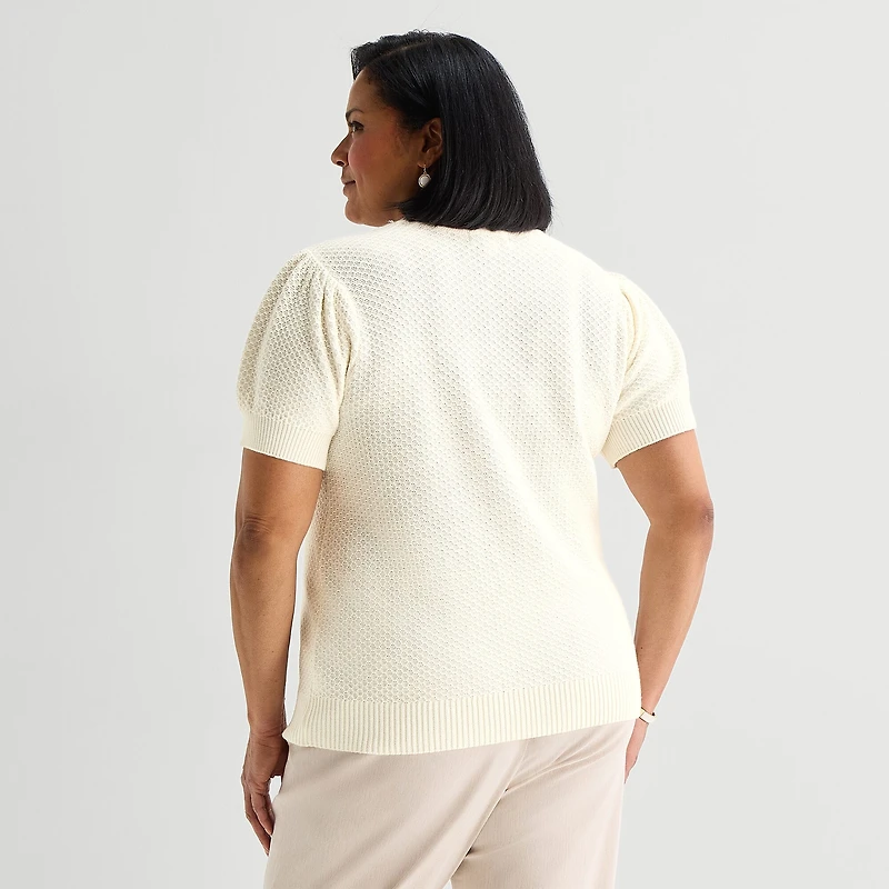 Liz Claiborne Plus Womens Short Sleeve Pullover Sweater