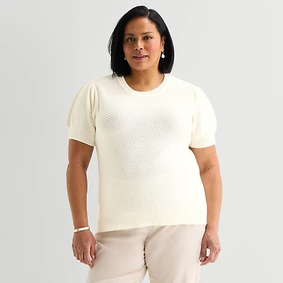 Liz Claiborne Plus Womens Short Sleeve Pullover Sweater