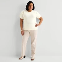 Liz Claiborne Plus Womens Short Sleeve Pullover Sweater